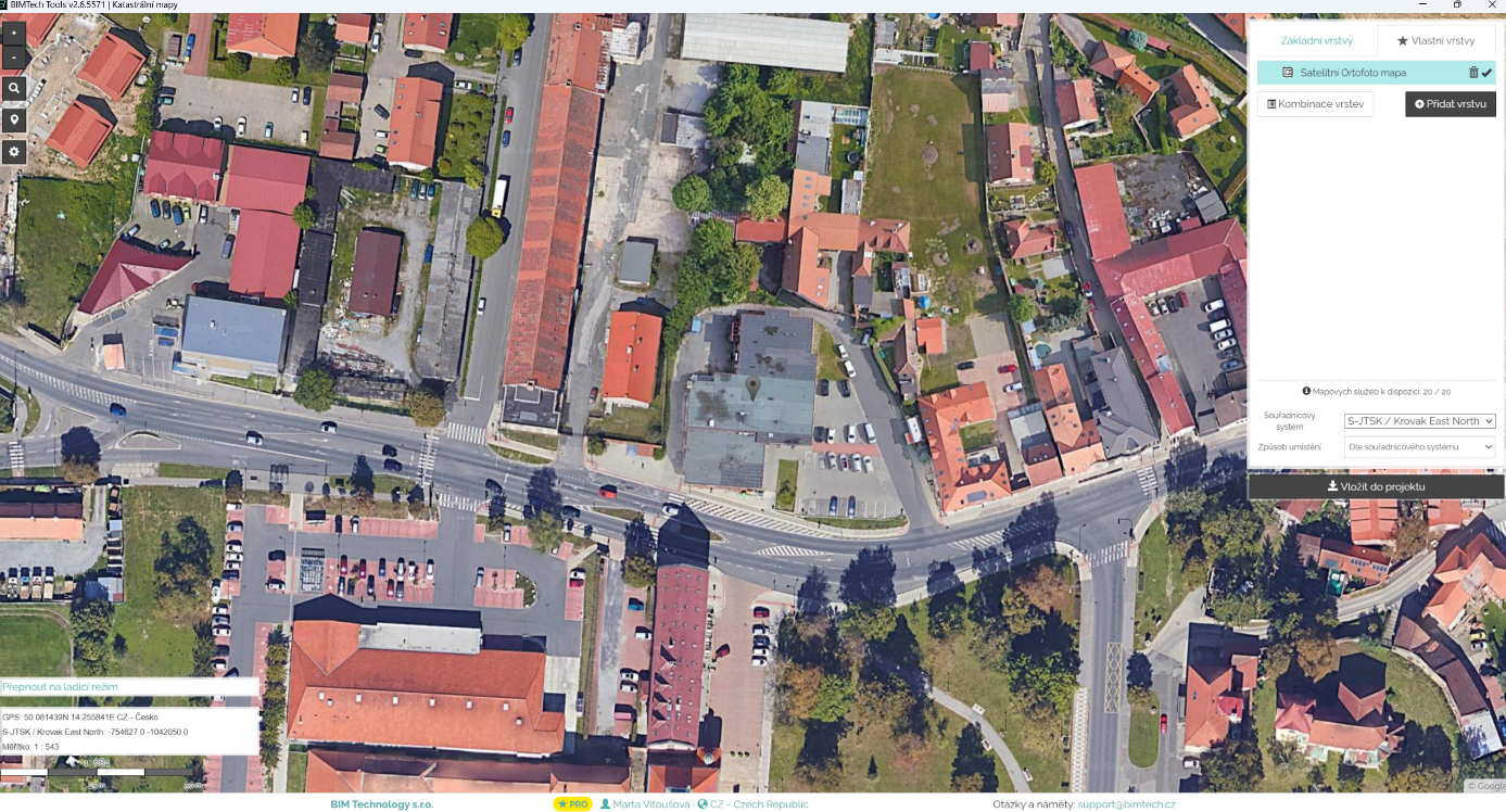 Satelitní snímek Google Earth v BIMTech Tools