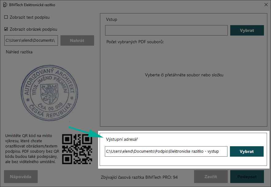 Vyberte výstupní adresář